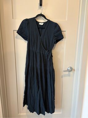 Universal Thread Navy Wrap Midi Dress with Tie Waist
